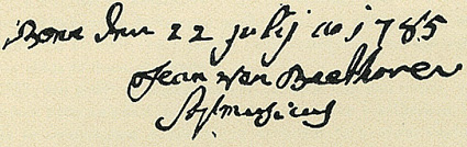Signature de Johann van Beethoven, le 22 juillet 1785...