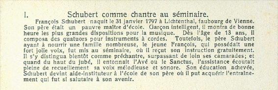 Schubert - Carte Liebig en Français - Verso