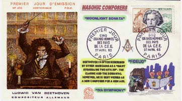 Beethoven : le timbre Français du 27 avril 1963 sur une enveloppe premier jour...
